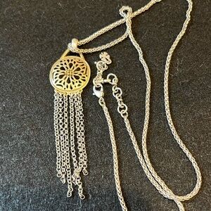Lucky Brand Two Tone Tassel Gold and Silver Pendant Necklace